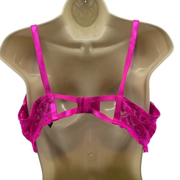 Smart & Sexy Cleavage Enhancing Push Up Bra 38DD No No Neon Pink Lace - Picture 7 of 7